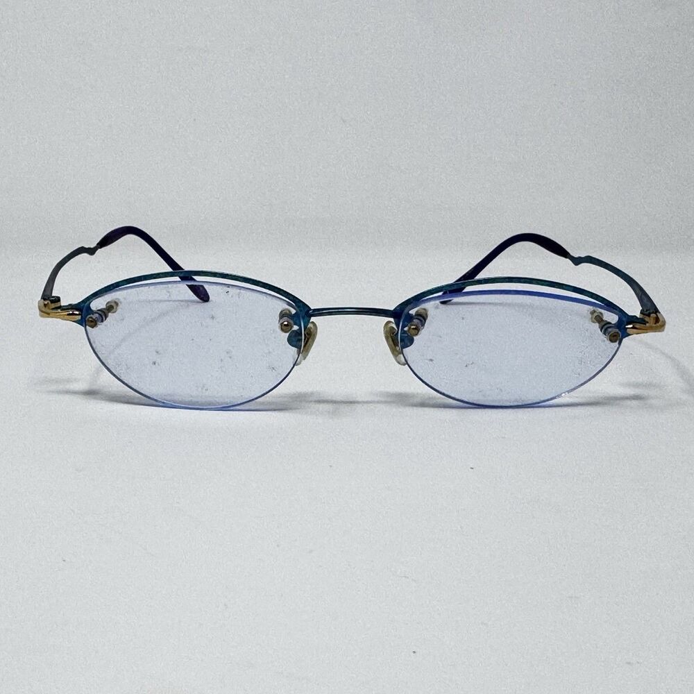 Kozo Inoue K-018 BG Blue Purple Rimless Eyeglass Frames Made in Japan